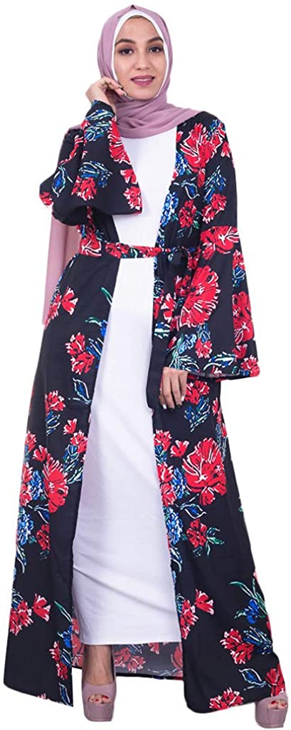 Price:$12.66 Randolly Women's Dresses, Women Floral Printed Long Dress Robe Open Abaya Cardigan Muslim Dubai Robe Gown at Amazon Women’s Clothing store