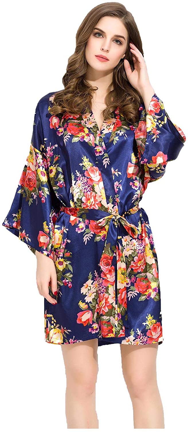 Price:$19.93 R-200-F-31 - Bridal Robe - Floral - Navy at Amazon Women’s Clothing store