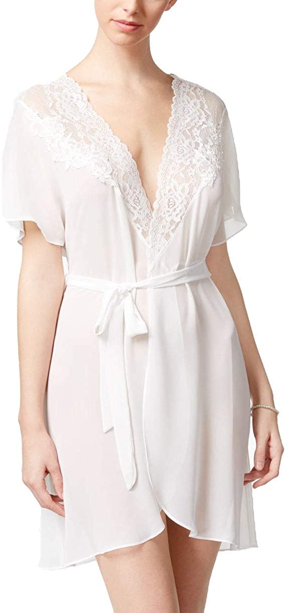 Price:$19.99 Linea Donatella Womens Juliet Sheer Lace Trim Wrap Robe White L/XL at Amazon Women’s Clothing store
