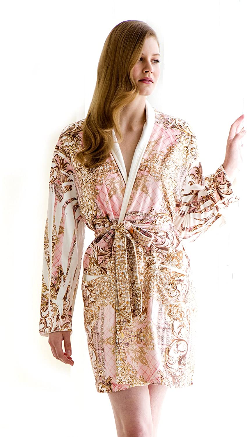 Price:$279.99 Wrap Up by VP Pearl Maximum Pink Microfiber Short Robe, S/M at Amazon Women’s Clothing store