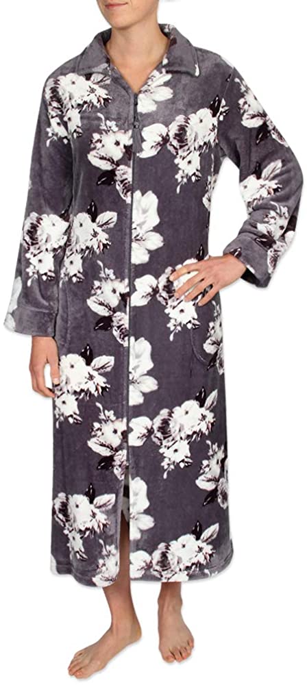 Price:$59.99 Miss Elaine Women's Printed Velvet Fleece Long Robe - with a Breakaway Zipper and Two Side Pockets at Amazon Women’s Clothing store