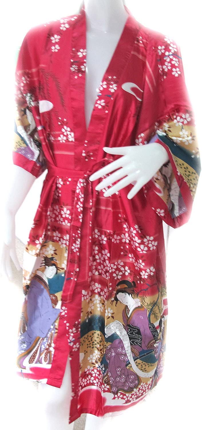 Price:$18.95    "BestThaiComplex" Nice Bathrobe Japanese Lady Kimono Women's Satin Silk Robe-ONE Size  Clothing