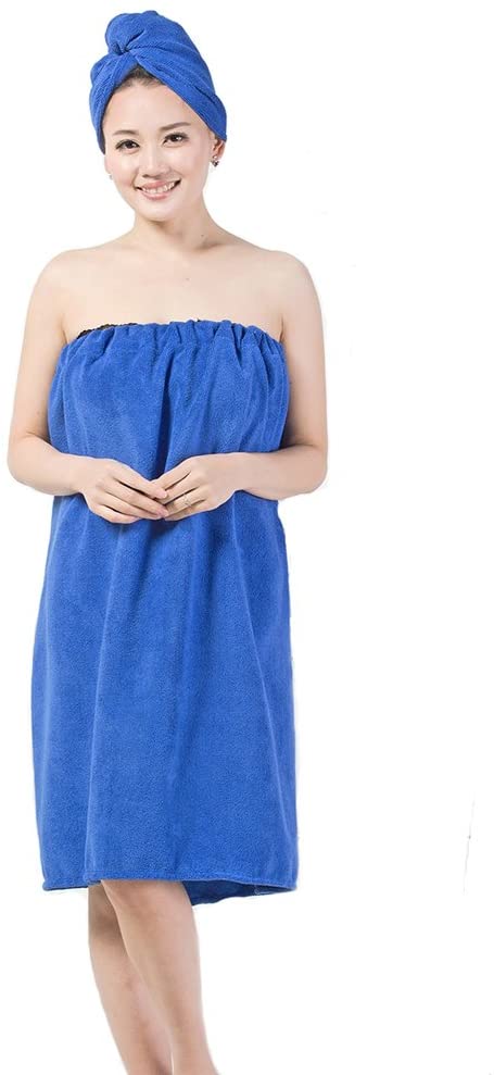 Price:$13.38    Women's Elastic Chest Cozy Bath Towel Dry Hair Hat Set Bathing Shower Wrap Beach Pool Swimming Shawl Bathing Suits Terry Bathrobe Spa Cover Up with Hair Drying Cap, Knee Length  Clothing