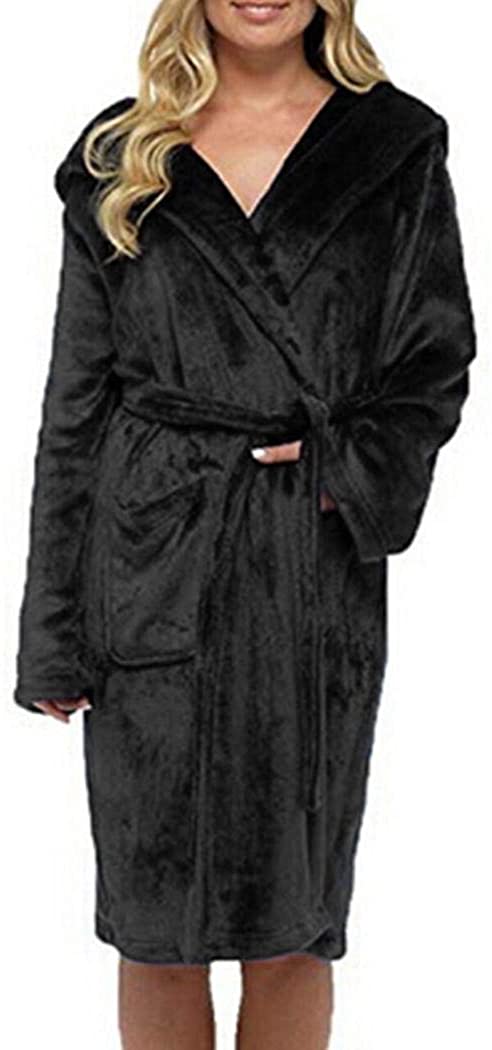 Price:$44.99 Dongtu Women Hooded Long Sleeve Pocket Solid Night Gown Robes at Amazon Women’s Clothing store