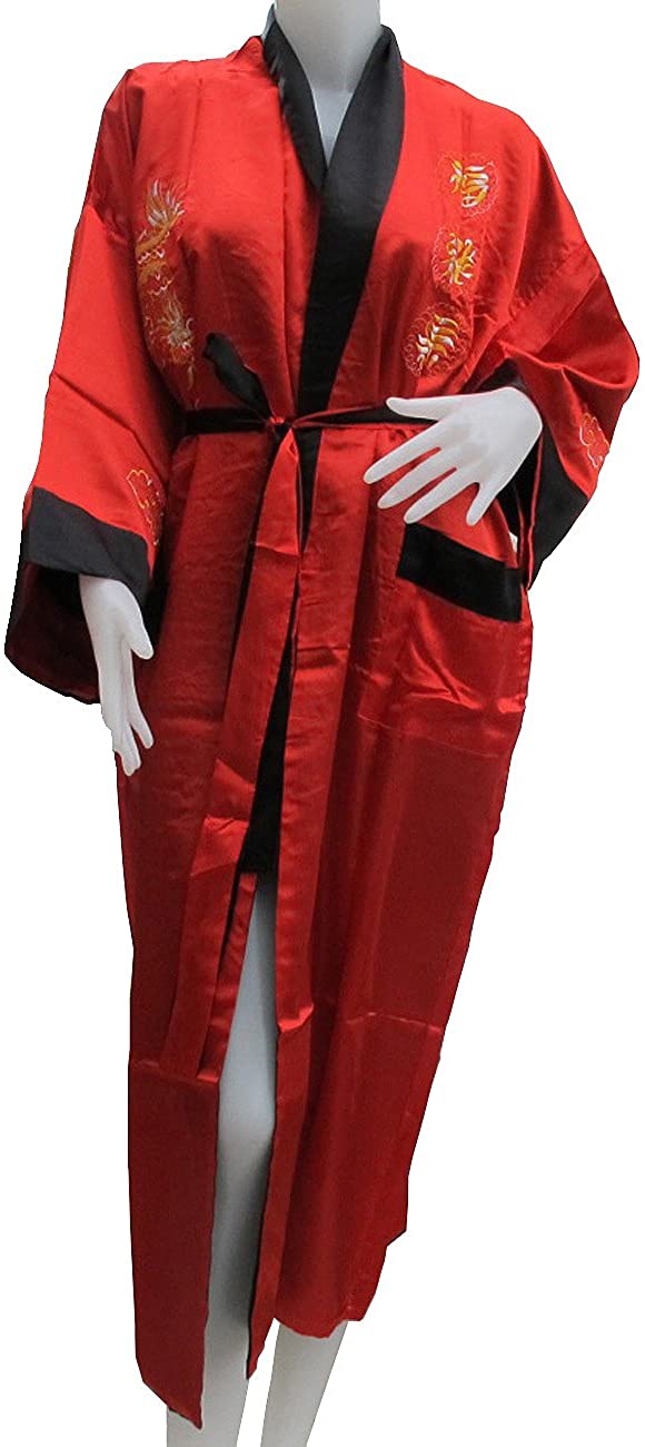 Price:$49.00 Authentic Thai Dragon Kimono- Reversible- Scarlet Red Color at Amazon Women’s Clothing store  Bathrobes