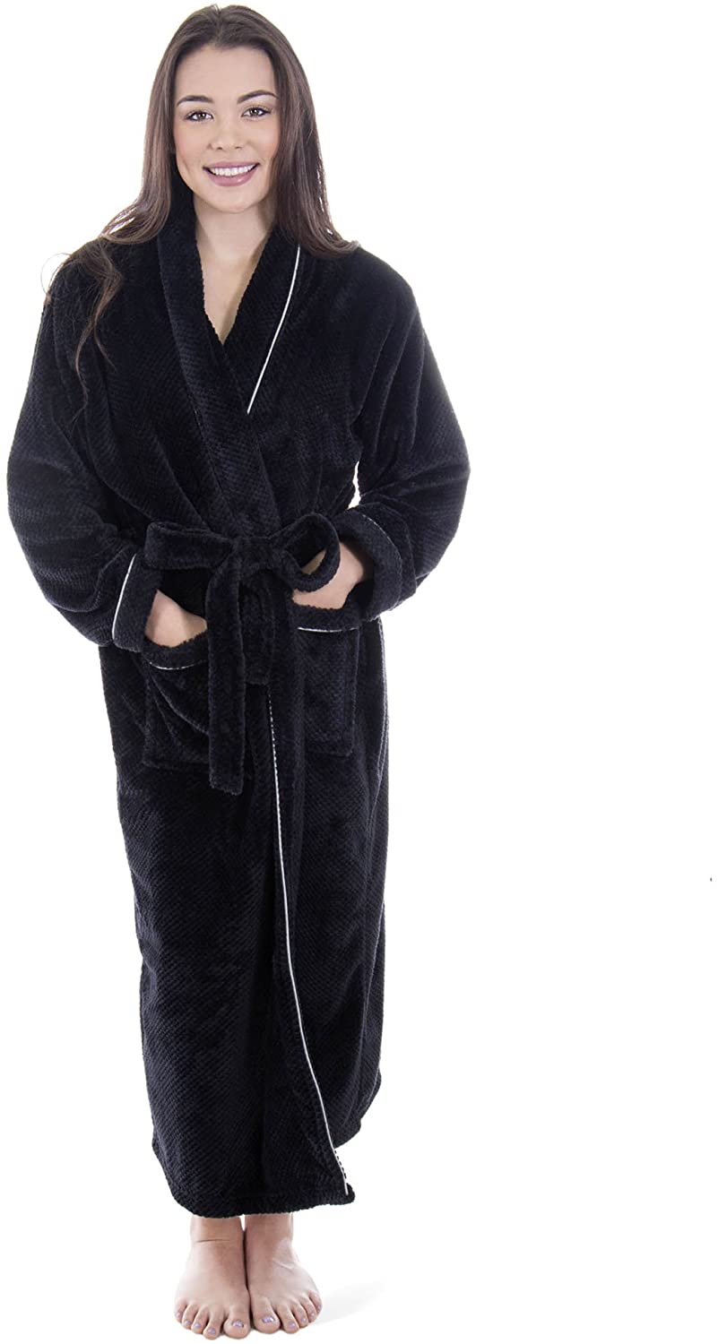 Price:$39.99 Womens Robe Winter Super Soft Plush Coral Velvet Spa Bathrobe, Black/Silver, One Size at Amazon Women’s Clothing store