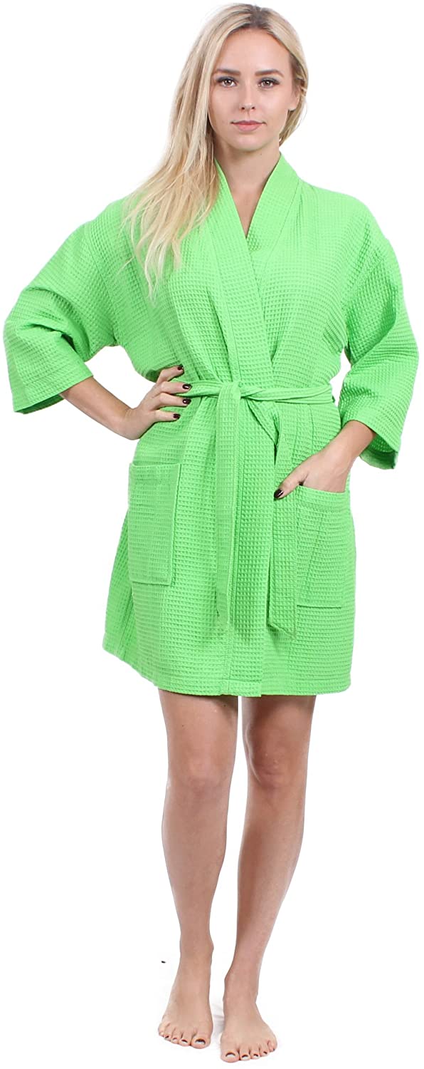 Price:$19.99 Turkuoise Women's Turkish Cotton Knee Length Lightweight Bridesmaids Waffle Kimono Robe Lime XXL at Amazon Women’s Clothing store