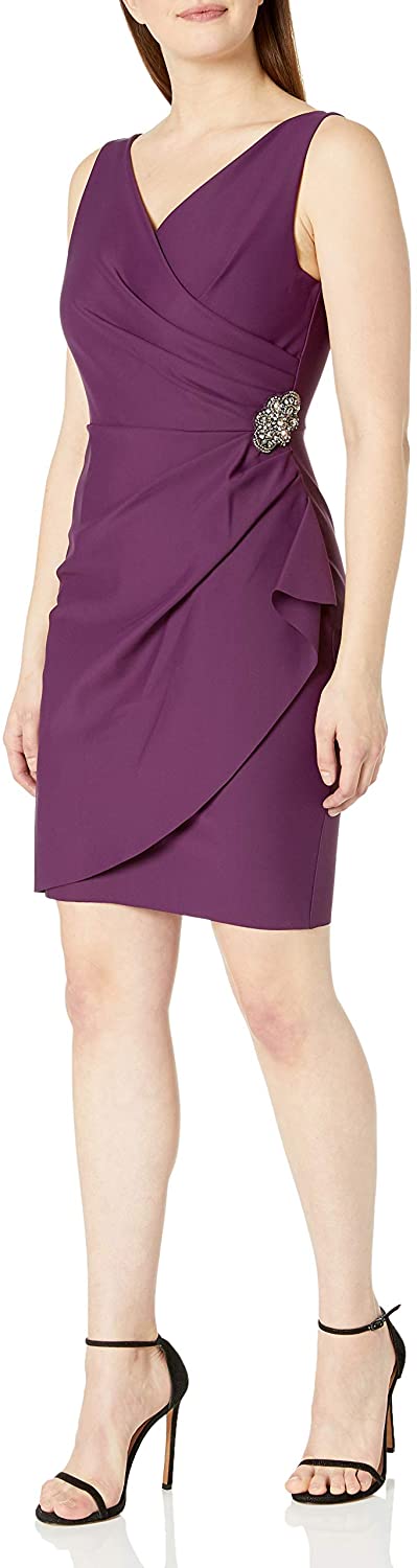 Price:$96.75 Alex Evenings Women's Slimming Short Ruched Dress with Ruffle (Petite and Regular) at Amazon Women’s Clothing store