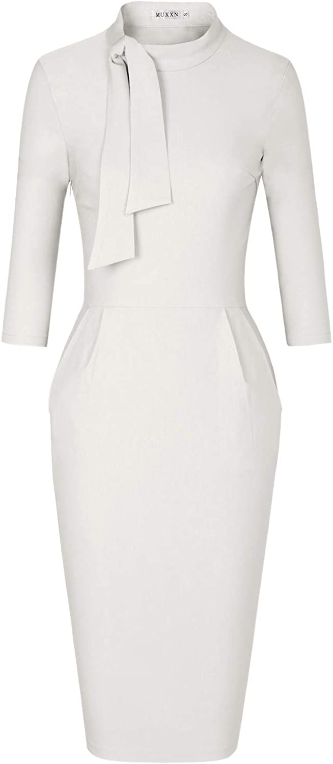 Price:$32.99    MUXXN Women's Classic Vintage Tie Neck Formal Cocktail Dress with Pocket  Clothing