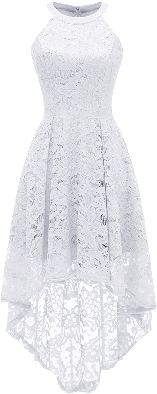 Price:$20.69    Dressystar Women's Halter Floral Lace Cocktail Party Dress Hi-Lo Bridesmaid Dress  Clothing