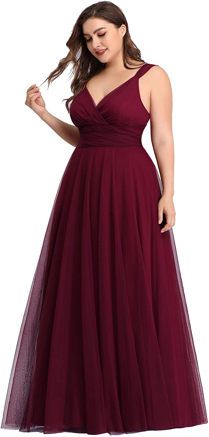 Price:$46.99 Alisapan Womens V-Neck Plus Size Long Bridesmaid Wedding Guest Party Prom Dresses 73031 at Amazon Women’s Clothing store