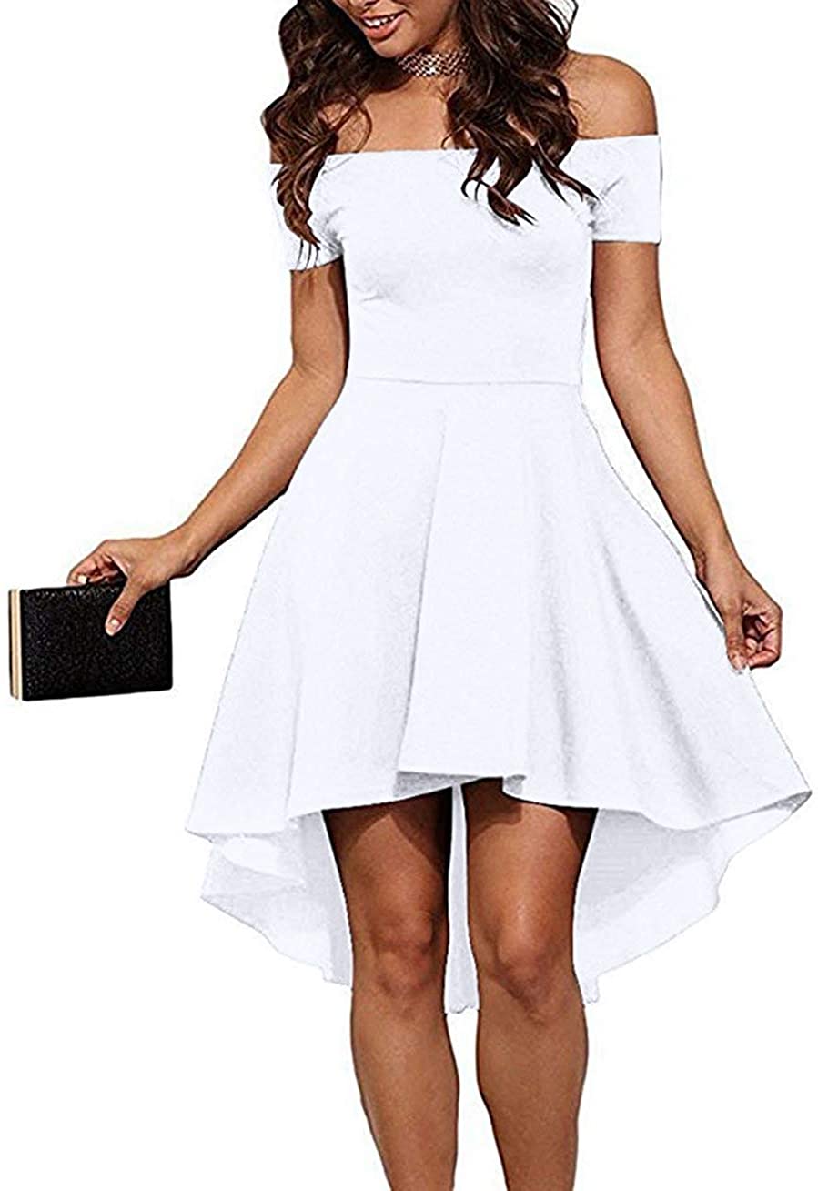 Price:$12.99    Sarin Mathews Womens Off The Shoulder Short Sleeve High Low Cocktail Skater Dress  Clothing