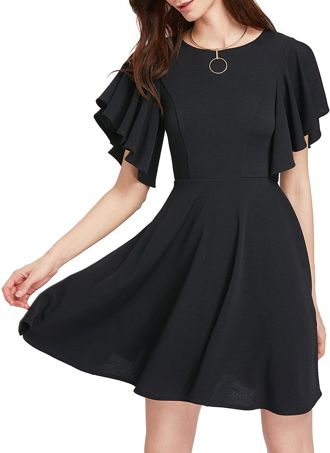Price:$28.99 Romwe Women's Stretchy A Line Swing Flared Skater Cocktail Party Dress at Amazon Women’s Clothing store