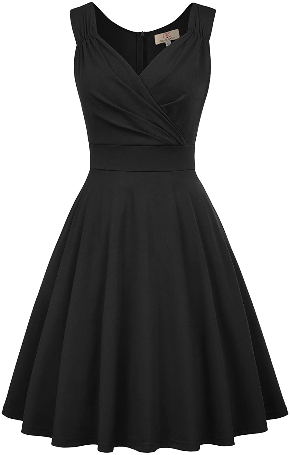 Price:$19.99    GRACE KARIN Women's 50s 60s Vintage Sleeveless V-Neck Cocktail Swing Dress  Clothing