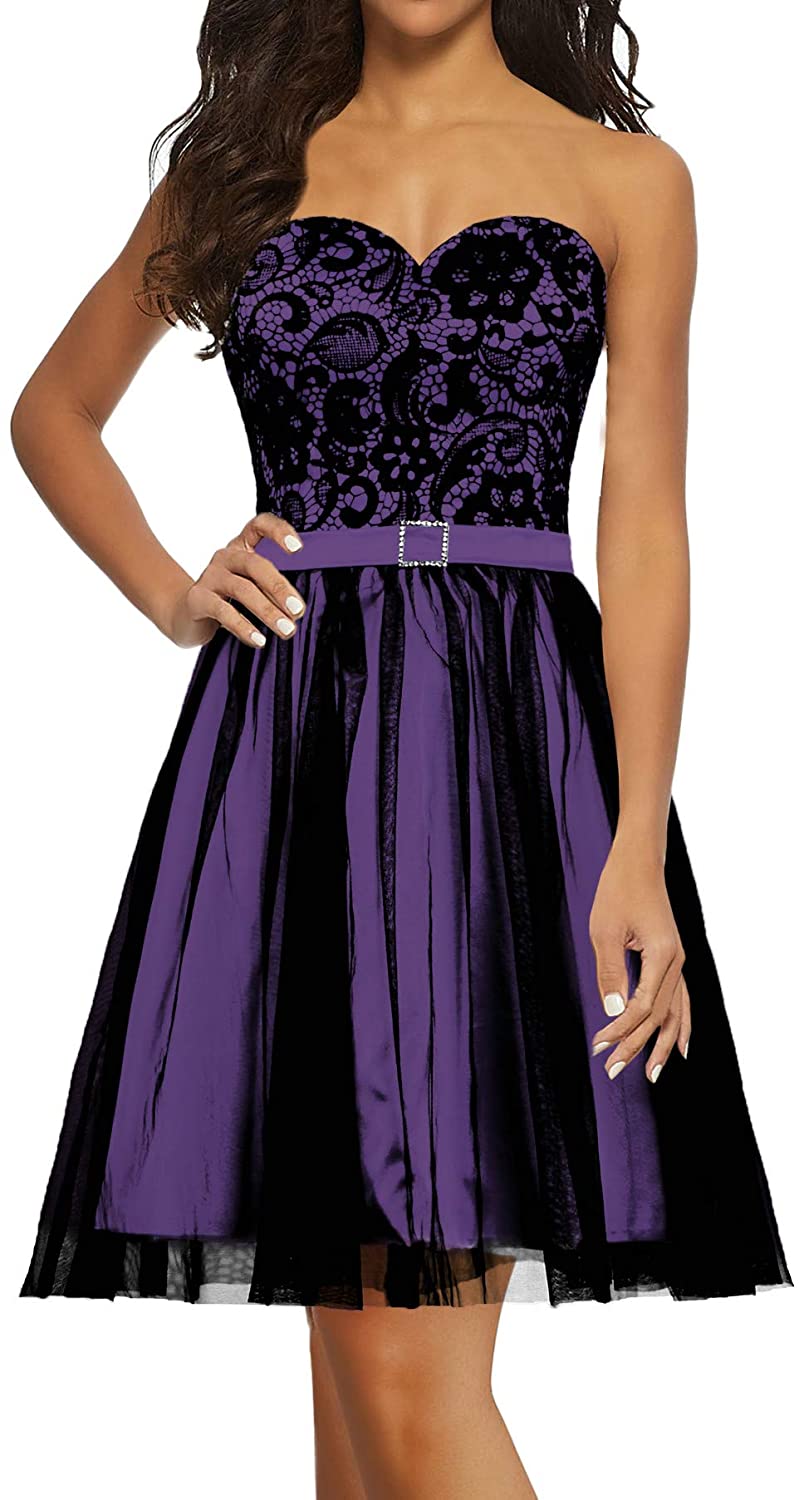 Price:$26.99    ANTS Women's Black Tulle Lace Evening Prom Dress Short Party Dress  Clothing