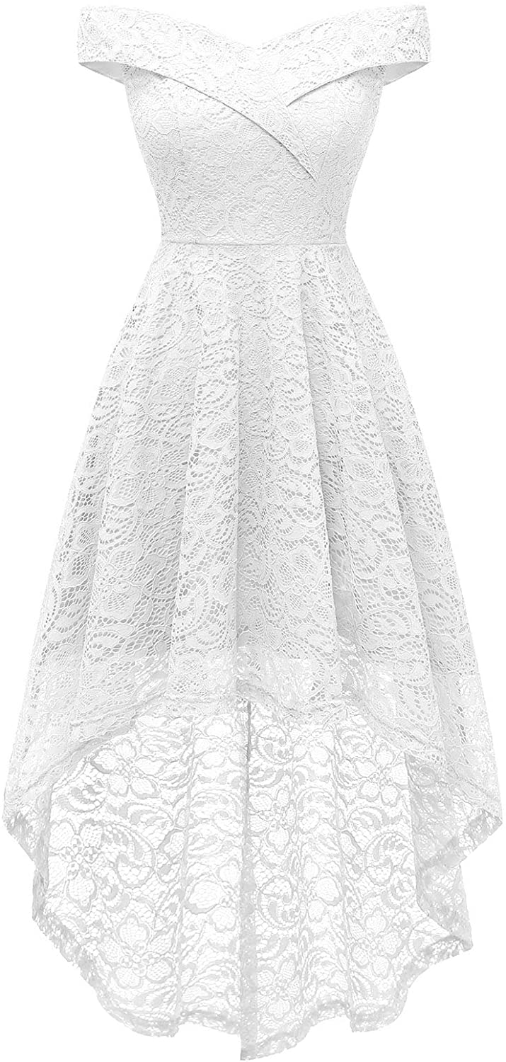 Price:$26.69    Homrain Women's Vintage Floral Lace Off Shoulder Hi-Lo Wedding Cocktail Formal Swing Dress  Clothing