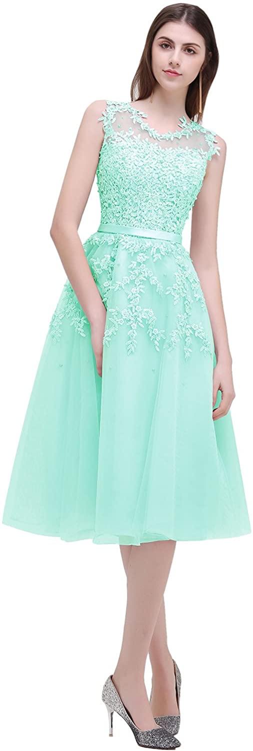 Price:$62.99 Babyonline Women's Sleeveless Tulle Appliques Short Evening Cocktail Gowns at Amazon Women’s Clothing store