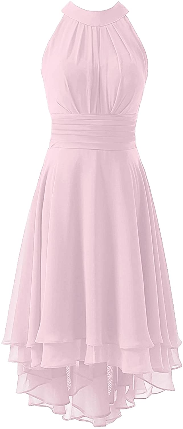 Price:$65.72    KevinsBridal Women's High Low Chiffon Halter Short Bridesmaid Dress  Clothing