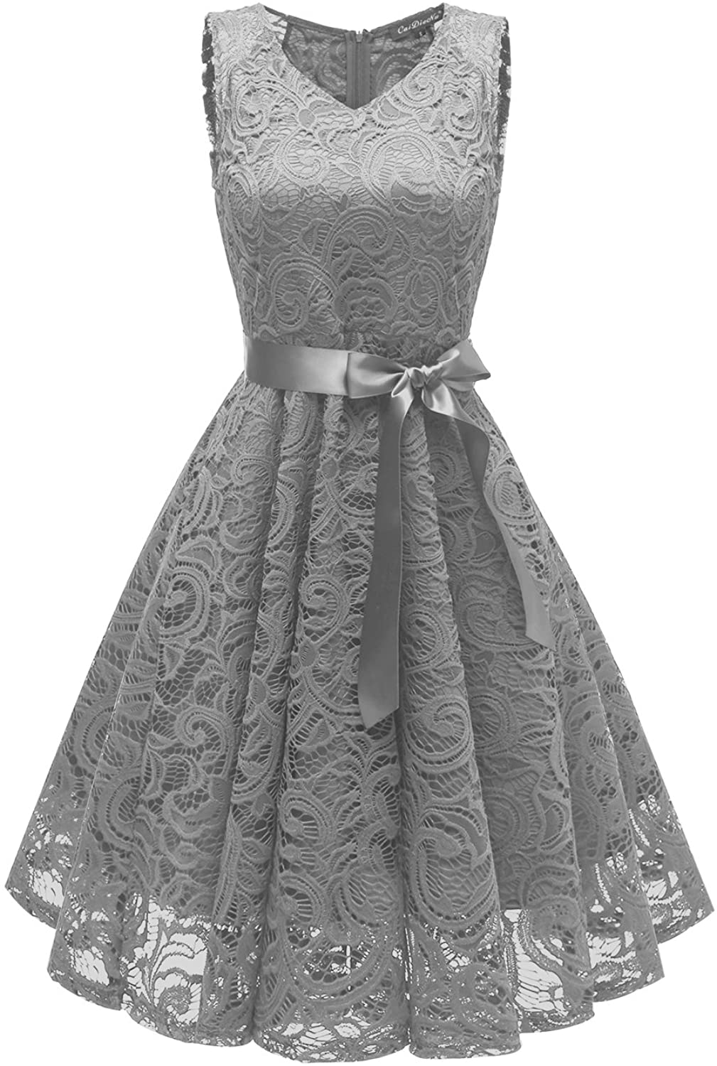 Price:$20.26 Chowsir Women Fashion V-Neck Formal Lace Evening Party Prom Midi Dress at Amazon Women’s Clothing store