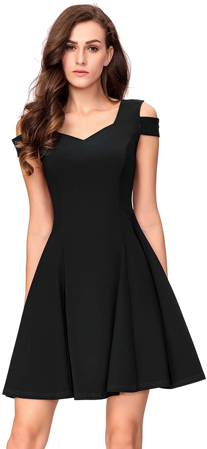 Price:$19.89    InsNova Women's Cold Shoulder Little Cocktail Party A-line Skater Dress  Clothing