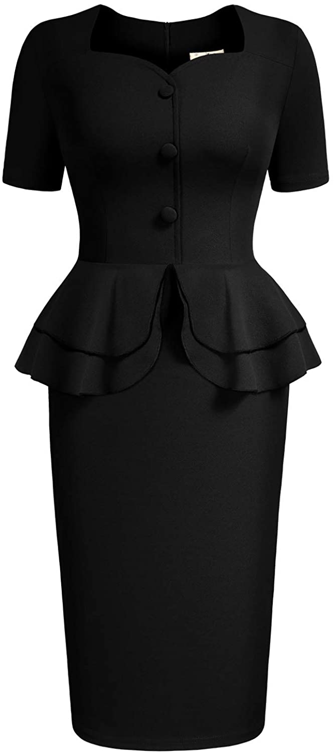 Price:$31.99 AISIZE Women 1940s Vintage Button Elegant Sweetheart Peplum Prom Dress at Amazon Women’s Clothing store