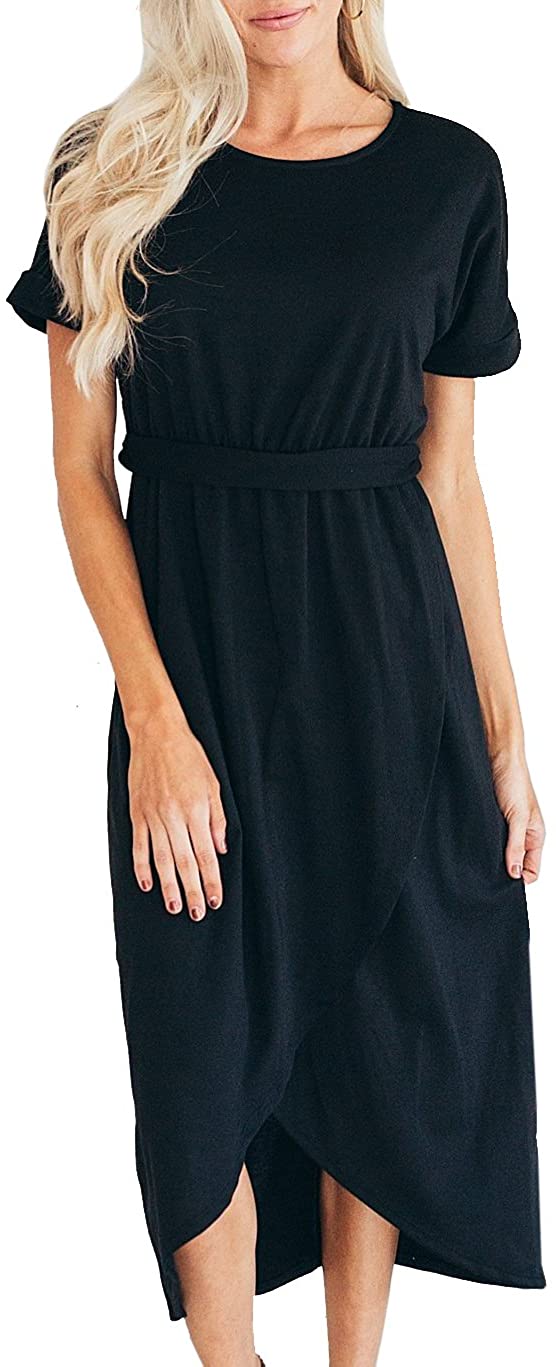 Price:$16.98 Imily Bela Womens Short Sleeve Shirt Dress Fit and Flare Summer Beach Midi with Belt at Amazon Women’s Clothing store