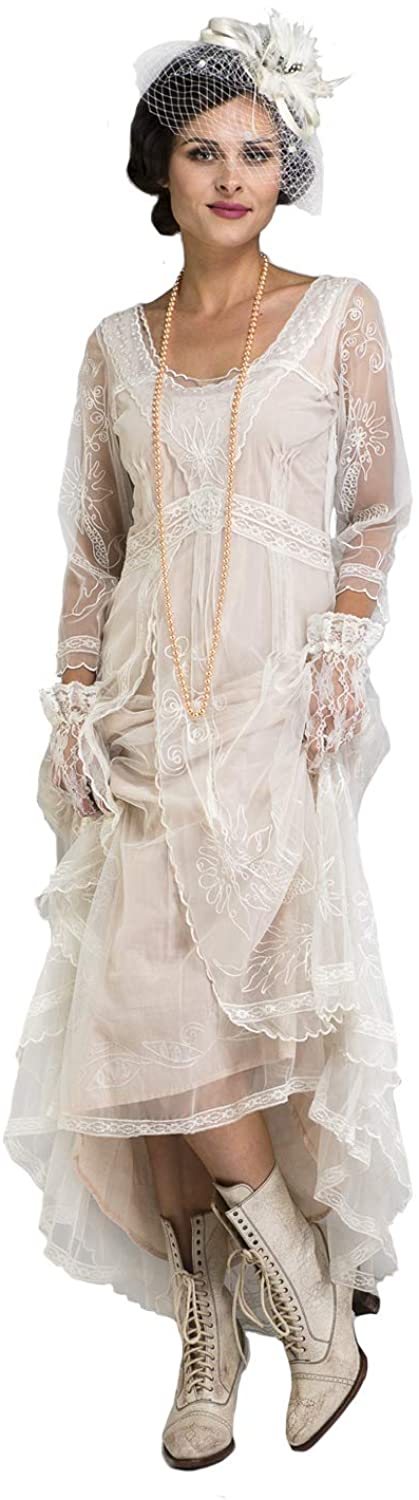 Price:$250.00    Nataya 40163 Women's Downton Abbey Style Wedding Gown in Ivory/Peach  Clothing