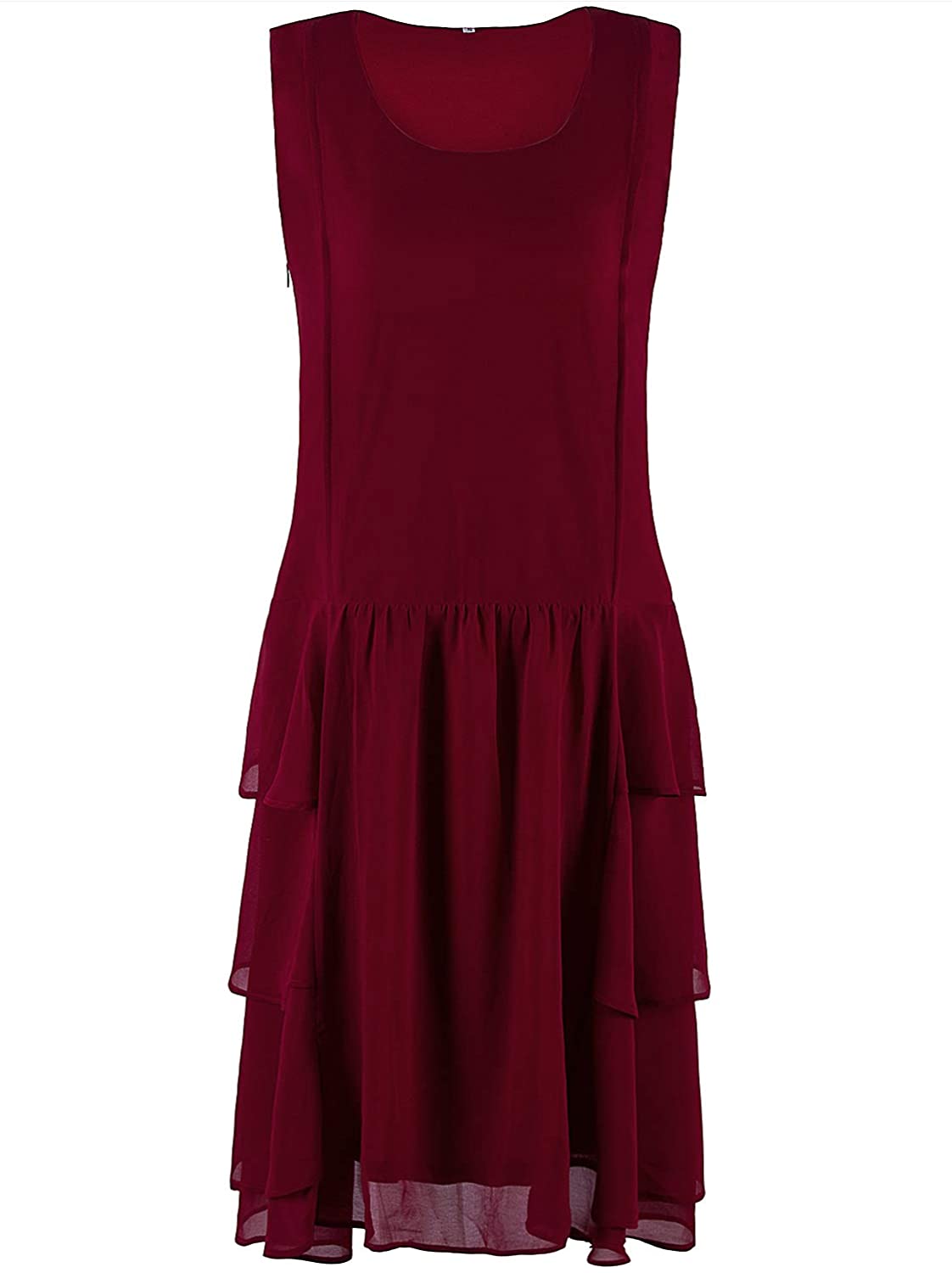 Price:$36.99    VIJIV Womens 1920s Inspired Flapper Dress High Tea Great Gatsby Maroon with Tiered Skirt 20s Dress  Clothing