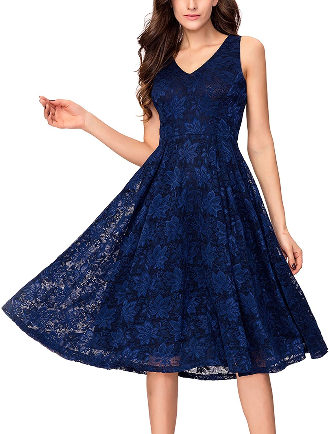 Price:$28.89    Noctflos Lace V Neck Fit & Flare Midi Cocktail Dress for Women Party Wedding  Clothing