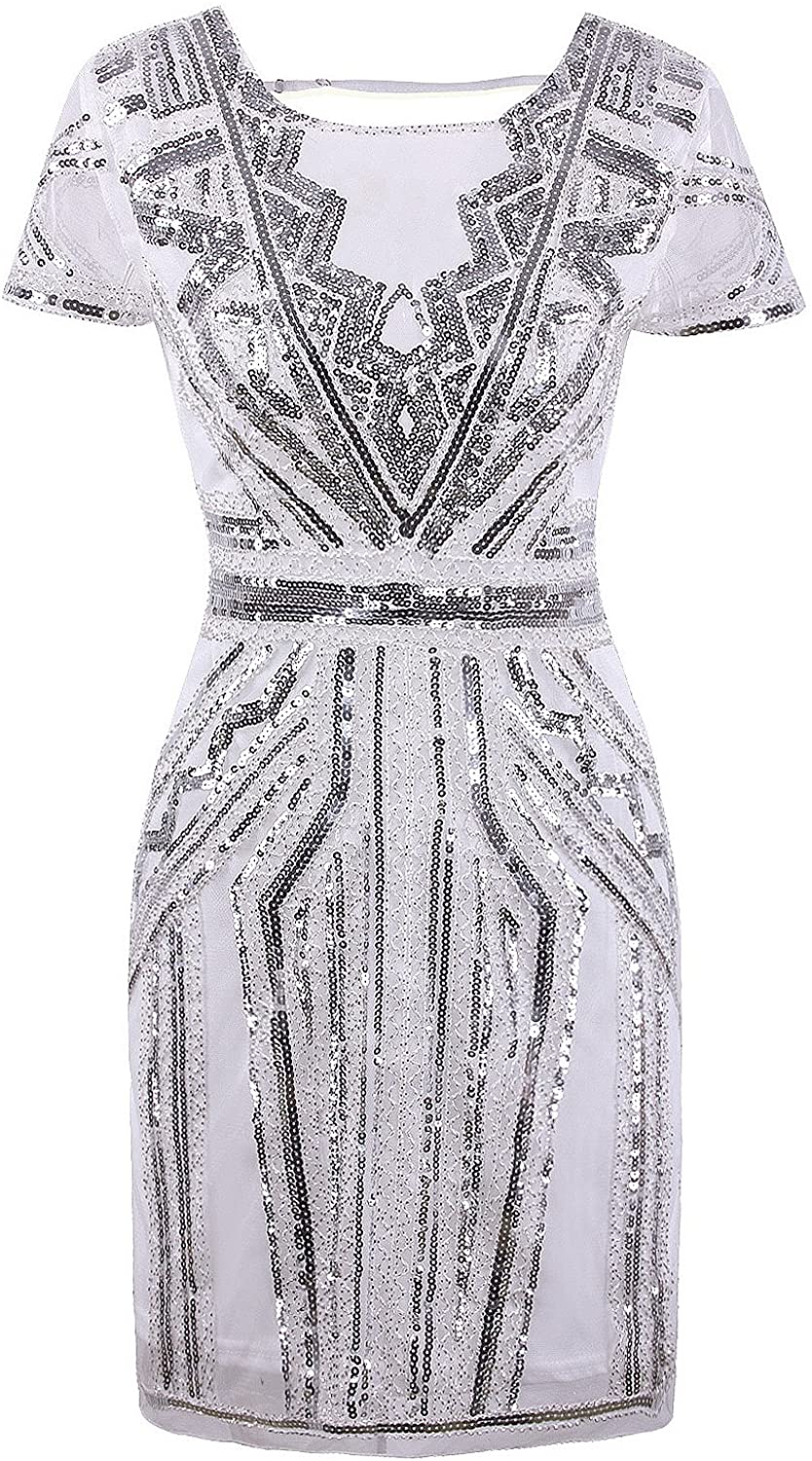 Price:$33.65    VIJIV 1920s Short Prom Dresses V Neck Inspired Sequins Cocktail Flapper Dress  Clothing