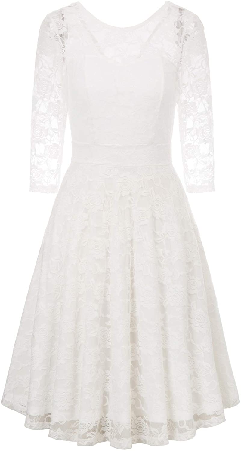 Price:$36.99    JASAMBAC Women's Vintage Floral Cocktail Party Wedding Guest A Line Lace Dresses  Clothing