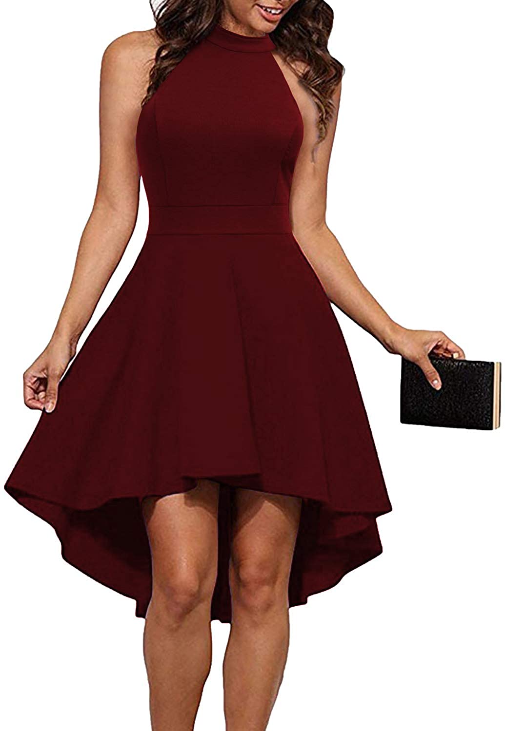 Price:$16.99    MUSHARE Women's Halter Neck High Low Backless Party Cocktail Skater Dress  Clothing