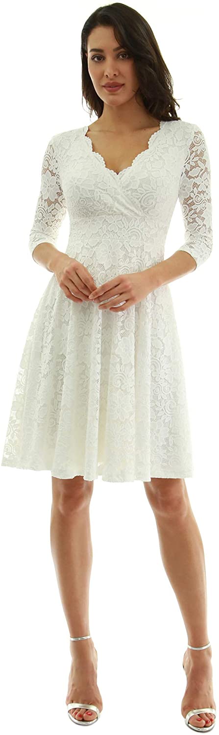 Price:$35.74    PattyBoutik Women 3/4 Sleeve Lace Overlay Fit and Flare Dress  Clothing