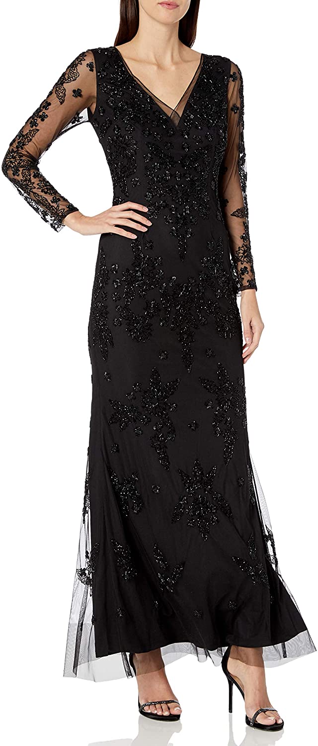 Price:$257.35 Adrianna Papell Women's Beaded Swirl Long Dress at Amazon Women’s Clothing store