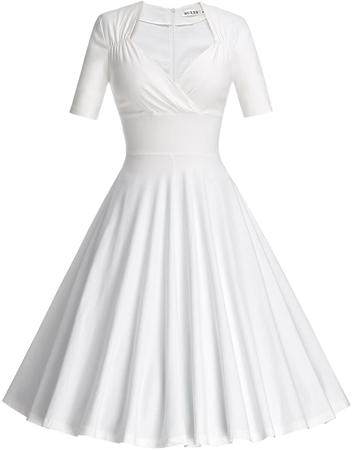 Price:$32.99    MUXXN Women's 50s Vintage Short Sleeve Pleated Swing Dress  Clothing