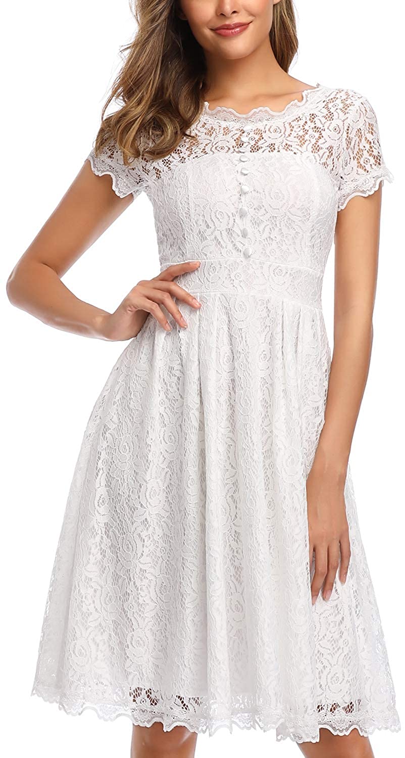 Price:$29.99    OWIN Women's Retro Floral Lace Cap Sleeve Vintage Rockabilly Swing Prom Party Bridesmaid Dress  Clothing