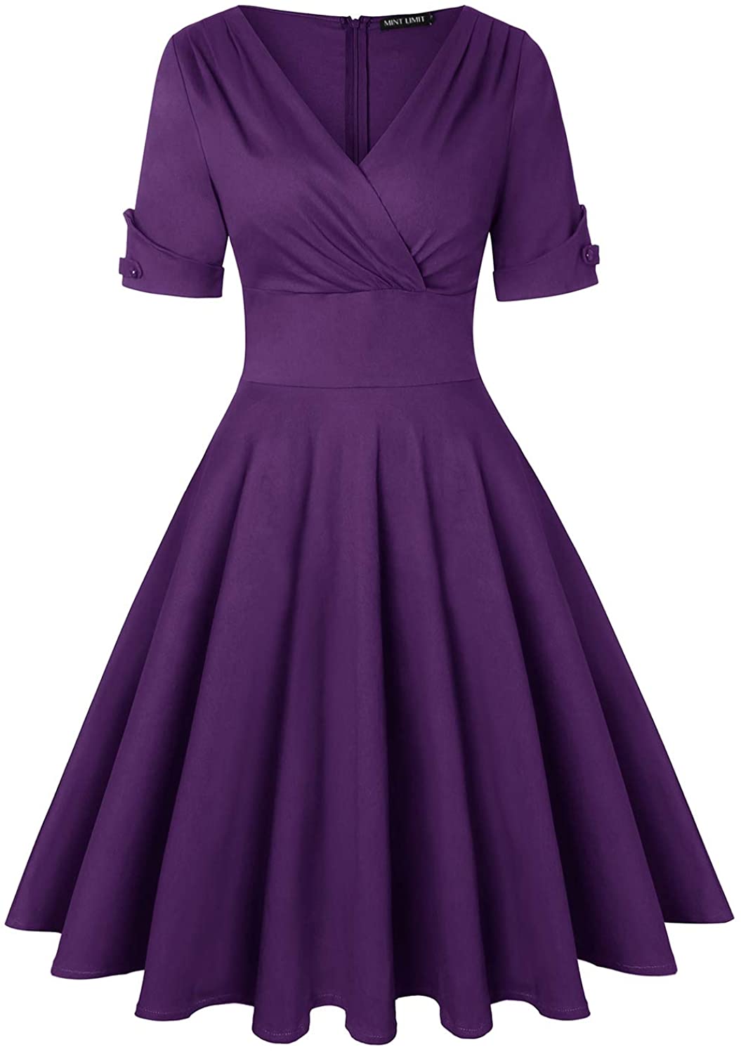 Price:$18.99    MINTLIMIT Women's 1950s Vintage Wrap Deep V Neck Half Sleeve Retro Cocktail Swing Dress  Clothing