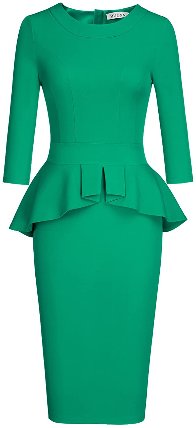 Price:$32.99    MUXXN Women's Crew Neck Peplum Knee Length Party Pencil Dress  Clothing