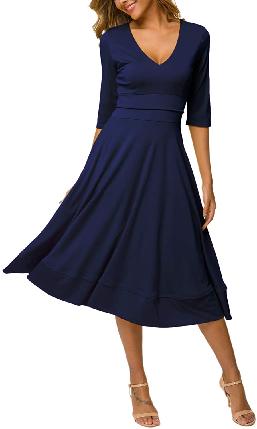 Price:$16.99 MAVIS LAVEN Women’s Elegant Vintage Cocktail 3/4 Sleeve Deep V Neck Maxi Dress with Pockets at Amazon Women’s Clothing store