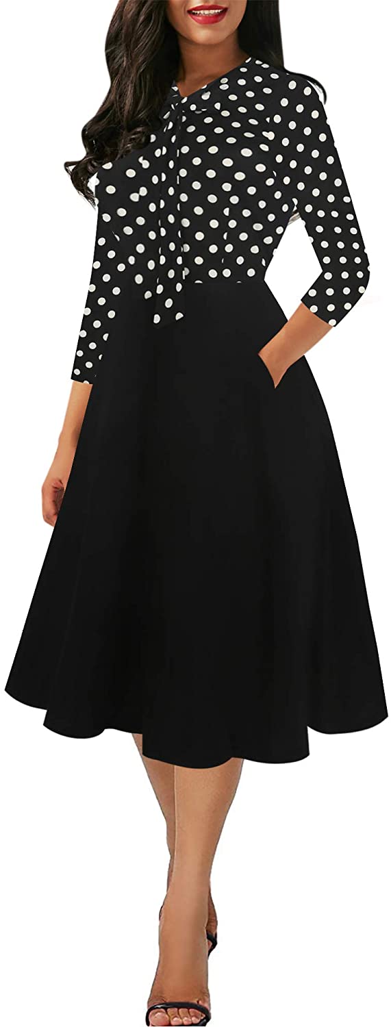 Price:$19.99 oxiuly Women's Vintage Bow Tie V-Neck Pockets Casual Work Party Cocktail Swing A-line Dresses OX278 at Amazon Women’s Clothing store
