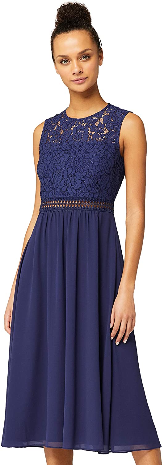 Price:$22.07    Amazon Brand - Truth & Fable Women's Lace Trim Bridesmaid Midi Dress  Clothing