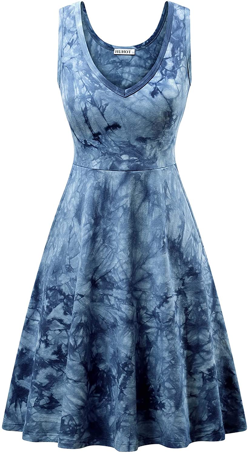 Price:$12.99 HUHOT Womens Sleeveless V Neck Dress with Pocket Summer Beach Midi Flared Tank Dress at Amazon Women’s Clothing store