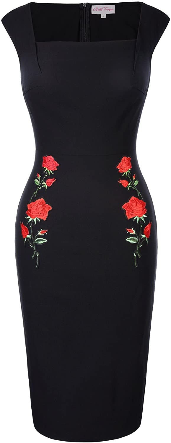 Price:$16.99    Retro Vintage Square Neck Dress Bodycon Pencil Dress  Clothing