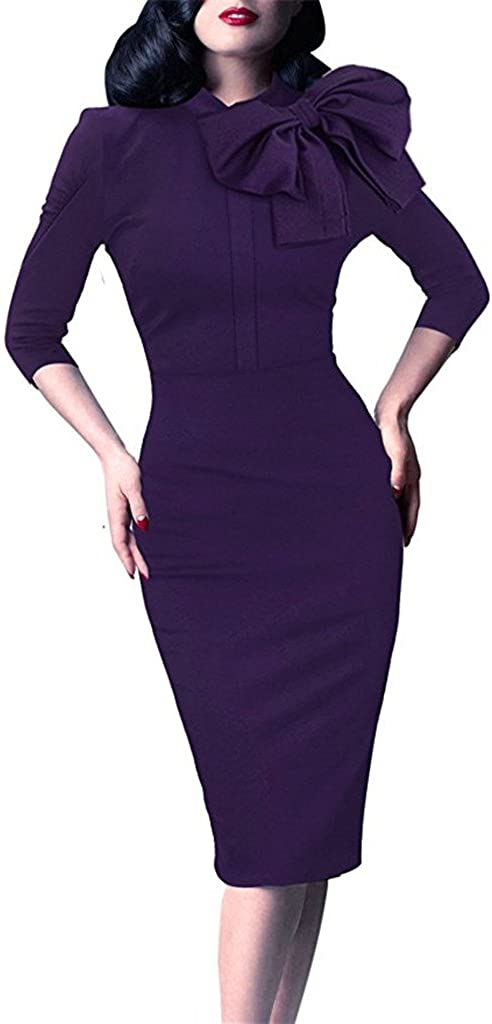 Price:$20.99    Women's 1950s Retro 3/4 Sleeve Bow Cocktail Party Evening Dress Work Pencil Dress  Clothing