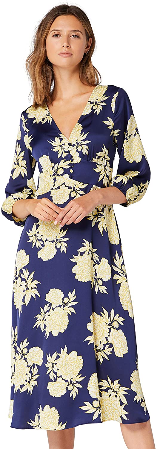 Price:$52.21    Amazon Brand - Truth & Fable Women's Midi Floral A-Line Dress  Clothing