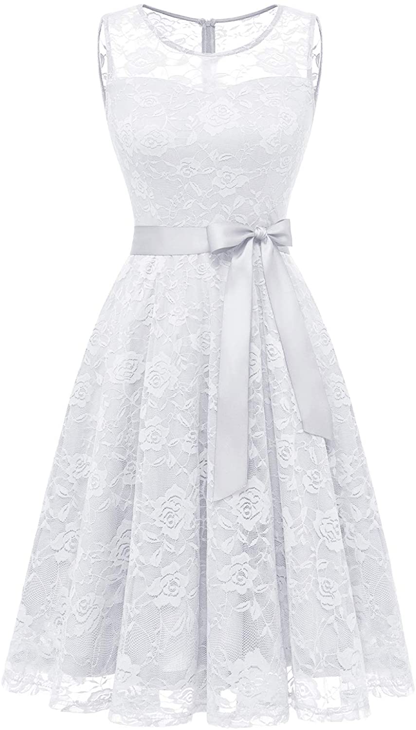 Price:$23.94    Dressystar Women's Floral Lace Dress Short Bridesmaid Dresses with Sheer Neckline  Clothing