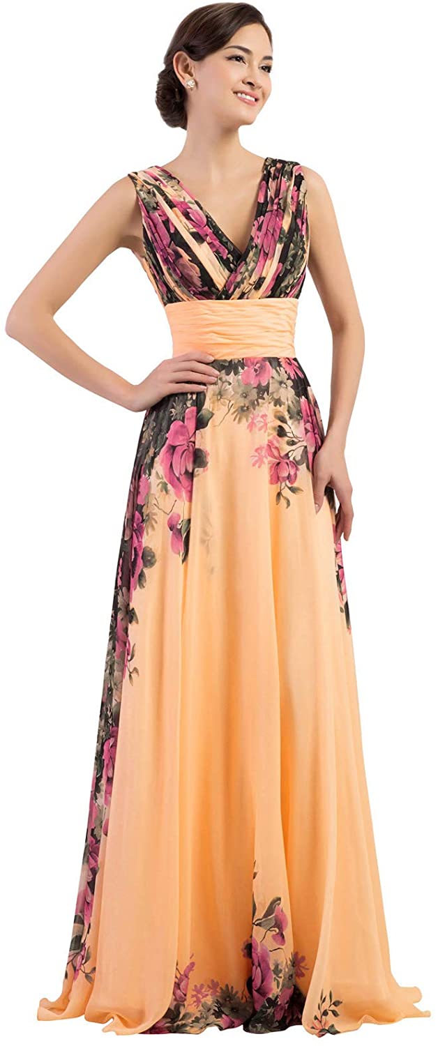 Price:$45.99    GRACE KARIN Floral Print Graceful Chiffon Prom Dress for Women (Multi-Colored)  Clothing