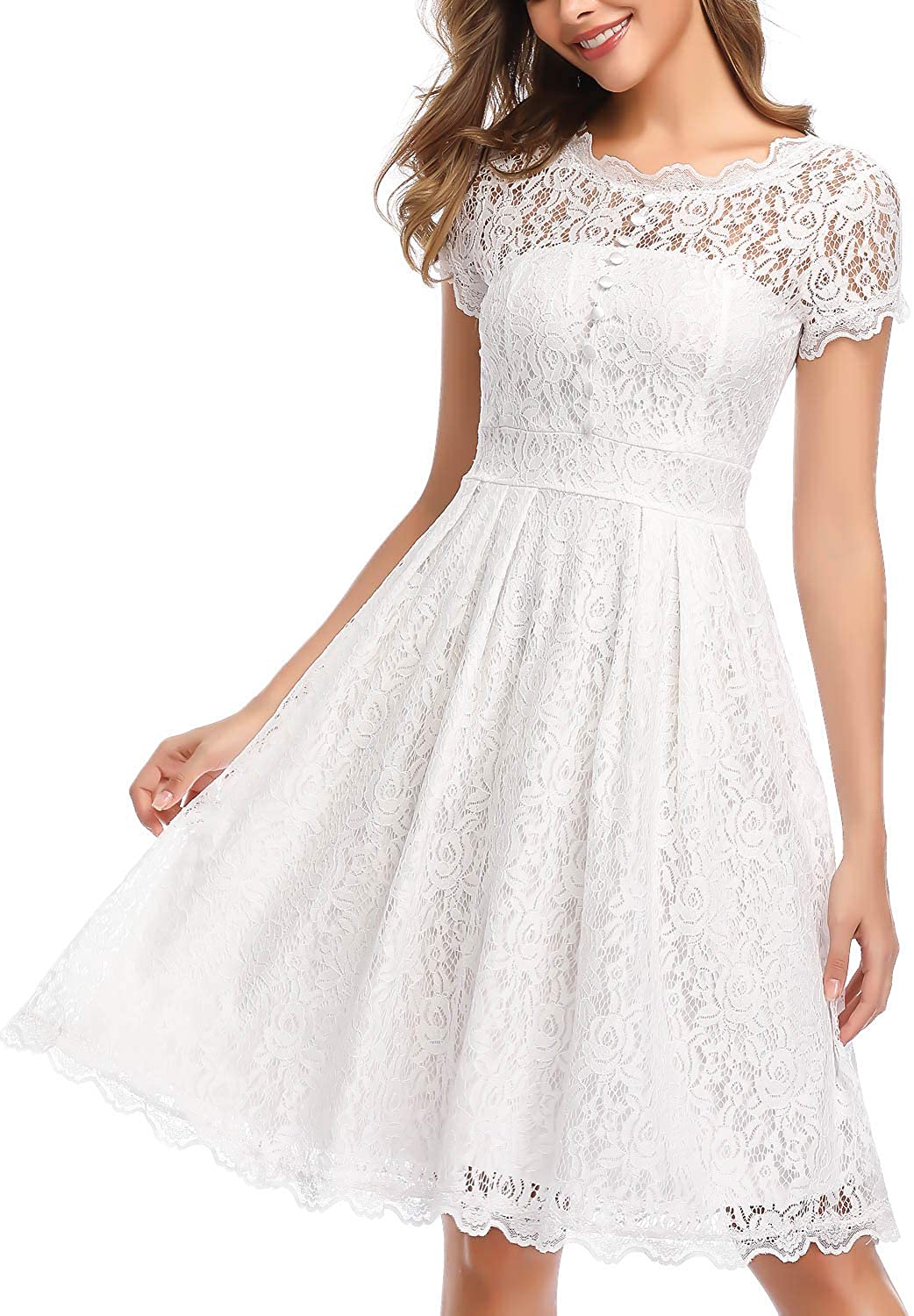 Price:$22.99    IHOT Women's Vintage Floral Lace Cap Sleeve Retro Swing Elegant Bridesmaid Dress  Clothing