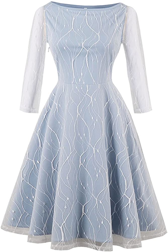 Price:$23.89    Kimring Women's Vintage 3/4 Length Sleeve Lace A-line Swing Cocktail Party Dress  Clothing