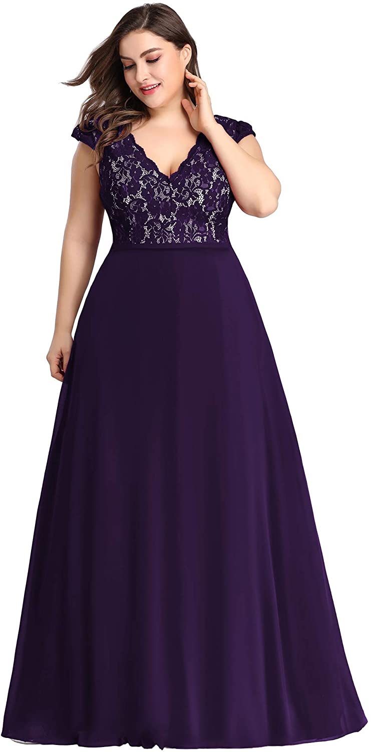 Price:$59.99    Ever-Pretty Women's Double V-Neck Floral Lace Patchwork Wedding Bridesmaid Dress Plus Size 7344PZ  Clothing